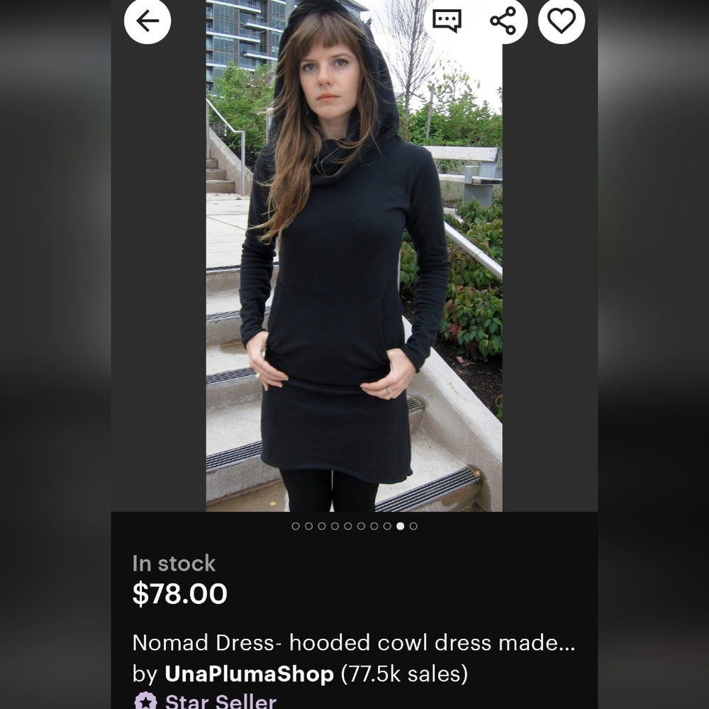 UnaPlumaShop Black Hooded Cowl Sweatshirt Dress
